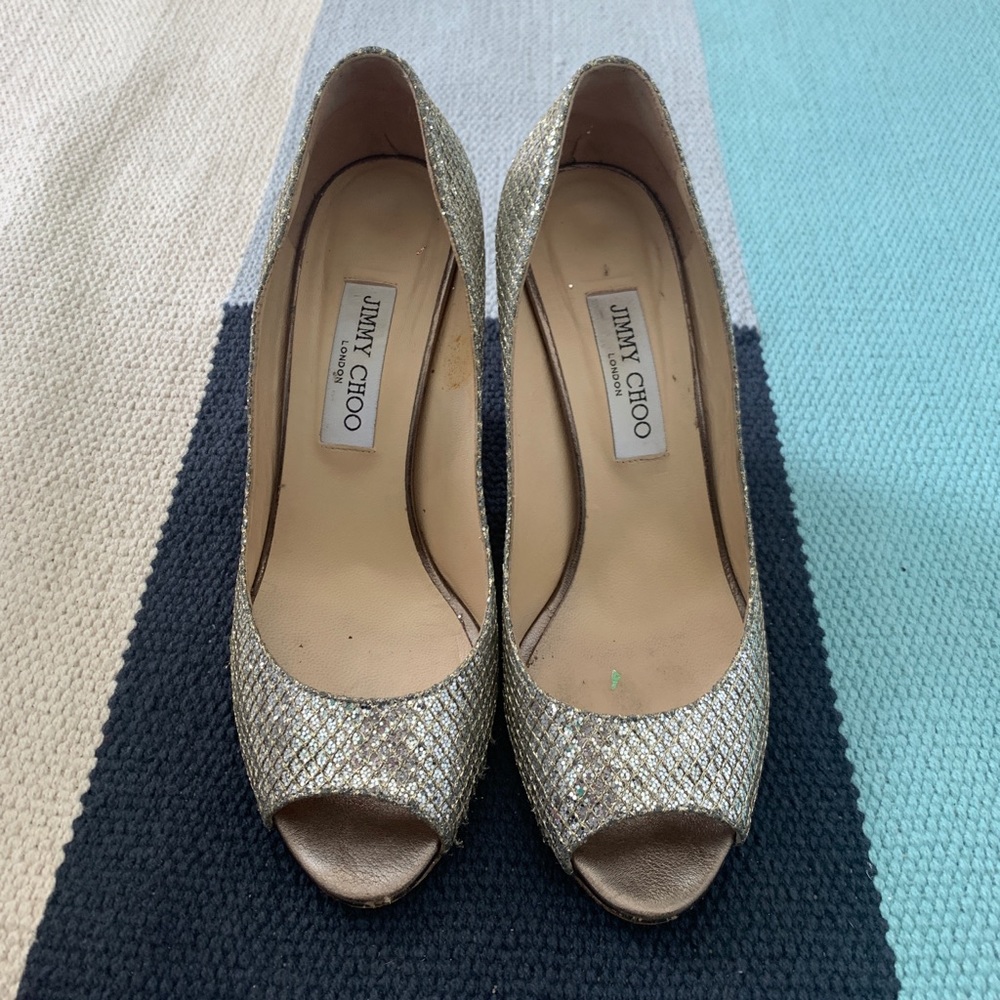 Jimmy Choo platinum wedges